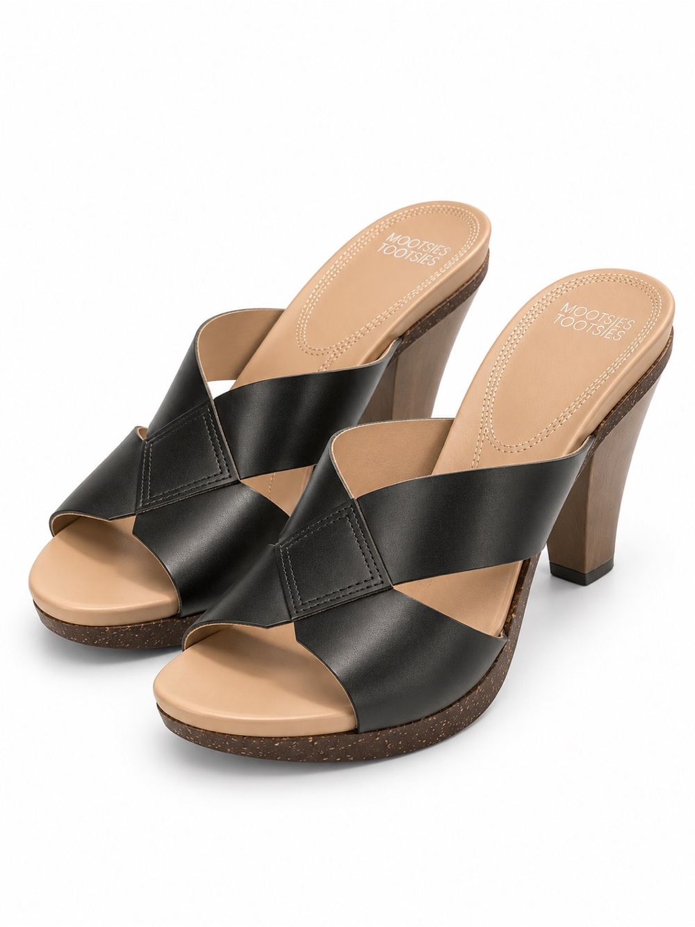 Mootsie‎ Tootsies Black Moxanak Criss Cross Straps Heeled Mules